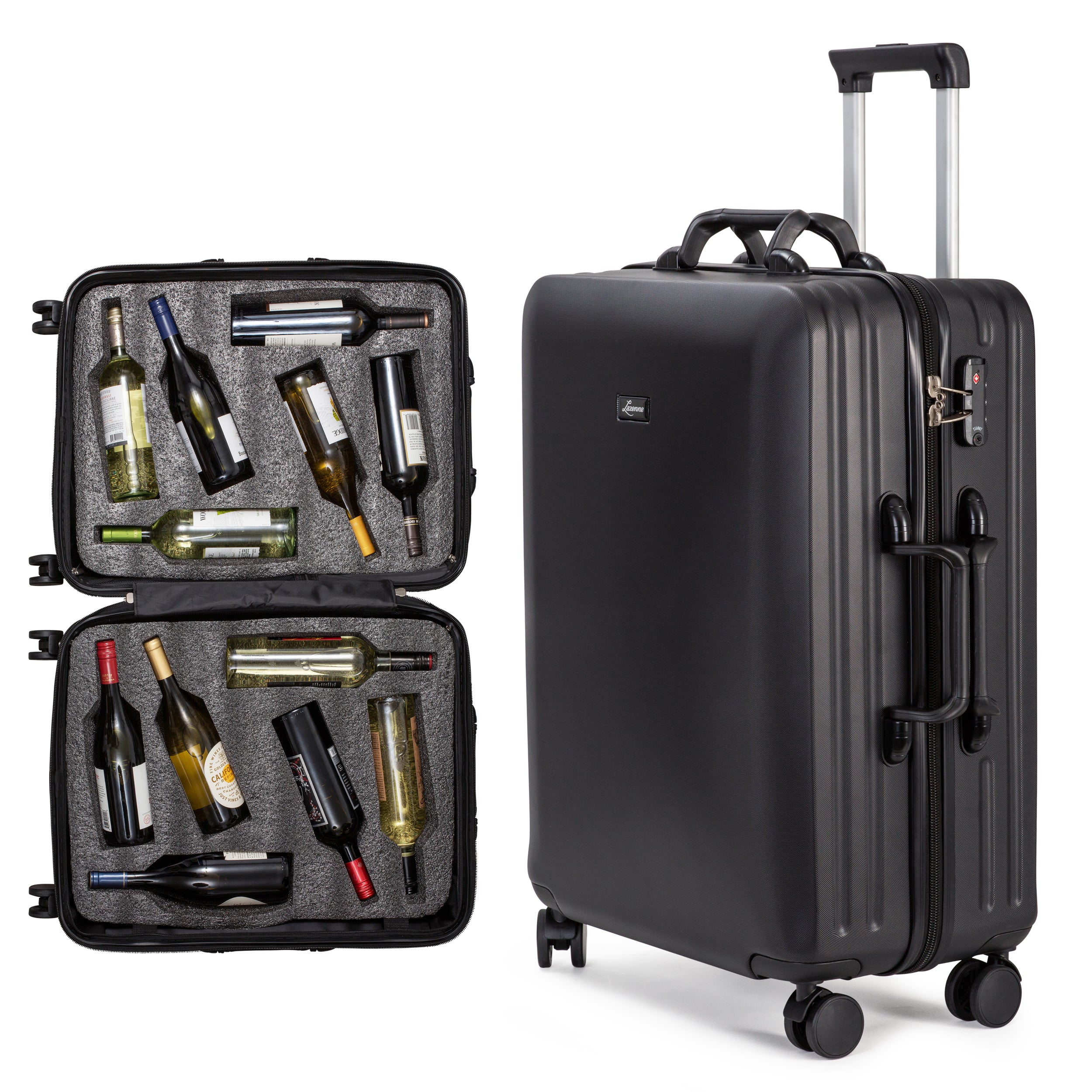 LAZENNE ELITE - WINE TRAVEL SUITCASE 12 BOTTLES WITH REMOVABLE INSERTS - TSA AIRLINE APPROVED, 10-YEARS WARRANTY