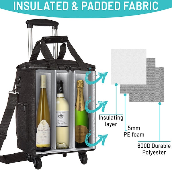 Professional Wine Cooler Trolley 6-bottles with Insulated and Removable Dividers